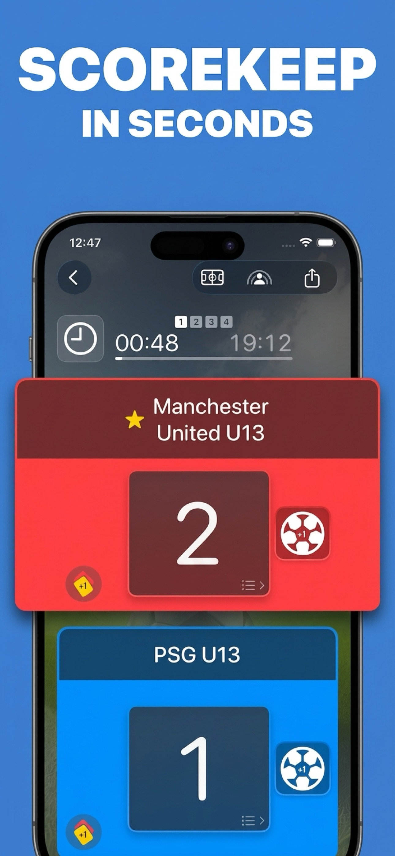 ScoreShare soccer scoreboard timer screenshot