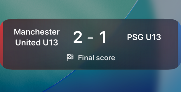 Live Activity showing the final score, 2–1