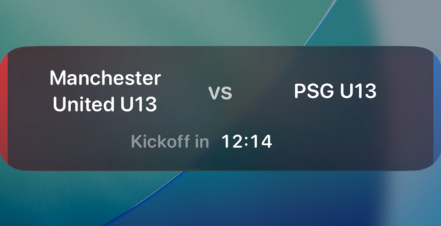 Live Activity counting down to kickoff between two youth teams
